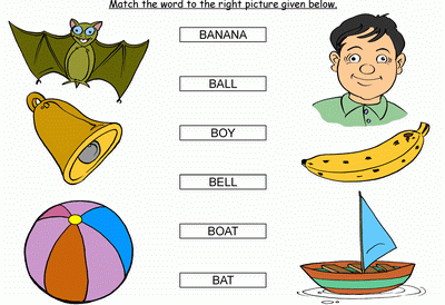 Kids Activity -Match the words Starting with b, Black & white Picture