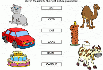 Kids Activity -Match the words Starting with c, Black & white Picture