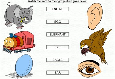 Kids Activity -Match the words Starting with e, Black & white Picture