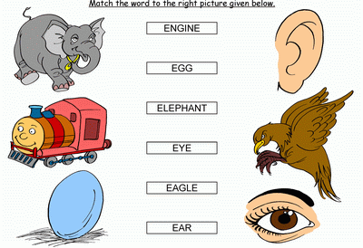 Kids Activity -Match the words Starting with e, colored Picture