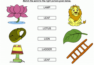 Kids Activity -Match the words Starting with l, Black & white Picture