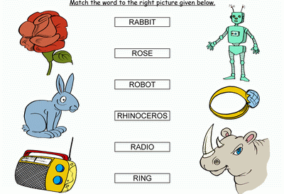 Kids Activity -Match the words Starting with r, Black & white Picture