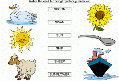 Kids Activity -Match the words Starting with s, Black & white Picture