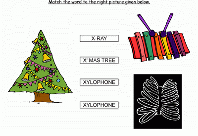 Kids Activity -Match the words Starting with x, Black & white Picture