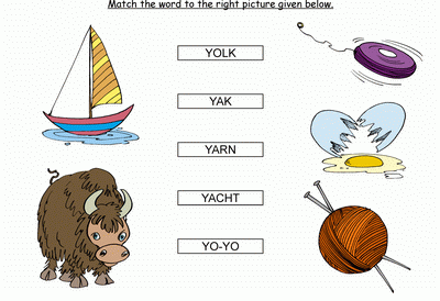 Kids Activity -Match the words Starting with y, colored Picture