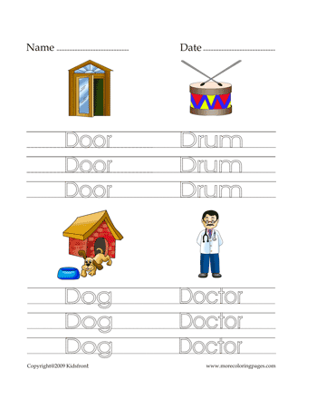 Letter D Words Worksheet Sheet