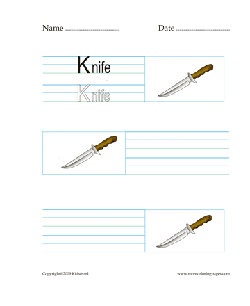 Knife Word Worksheet Sheet