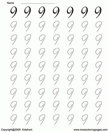 Number Writing Dot To Dots 9 Sheet