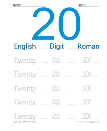Roman Numerals 20 Sheet