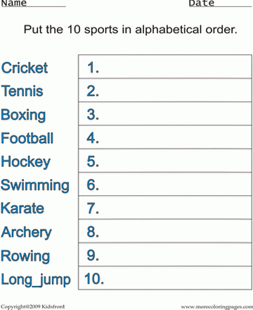 Printable Sports Alphabetical Worksheet Coloring ...