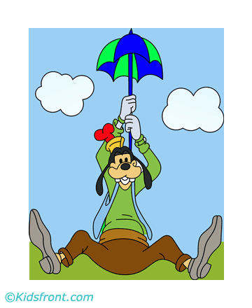 Goofy With Umbrella Coloring Pages