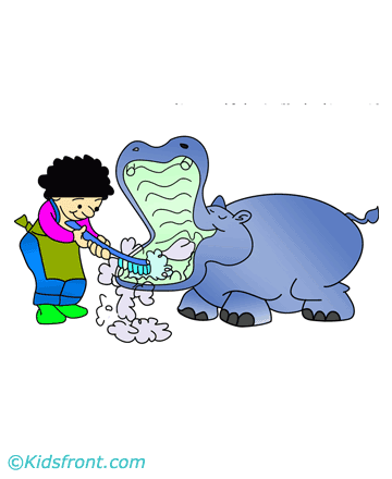 Cleaning Hippo Teeth Coloring Pages