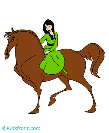 Mulan With Horse Coloring Pages