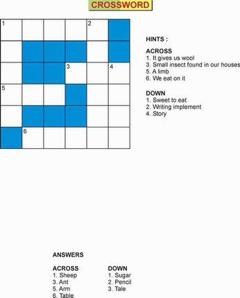 Kids Activity -Crossword Puzzle, Black & white Picture