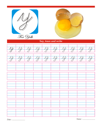 Small Cursive Letter Y Sheet