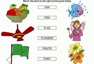 Kids Activity -Match the words Starting with f, colored Picture