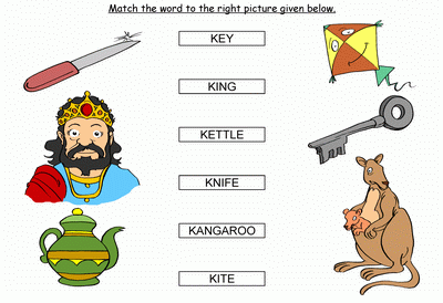 Kids Activity -Match the words Starting with k, colored Picture