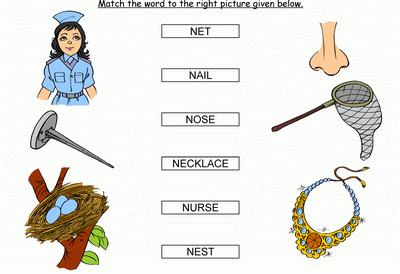 Kids Activity -Match the words Starting with n, colored Picture