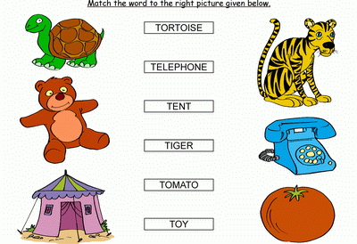 Kids Activity -Match the words Starting with t, colored Picture