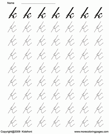 Cursive Letter Dot To Dots K Sheet