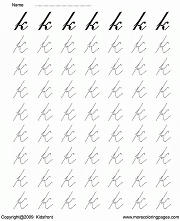 Printable Cursive Letter Dot To Dots K Coloring Worksheets, Free Online ...