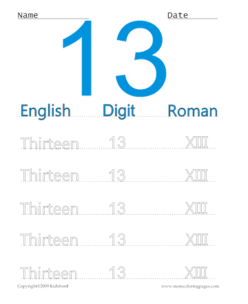 Roman Numerals 13 Sheet