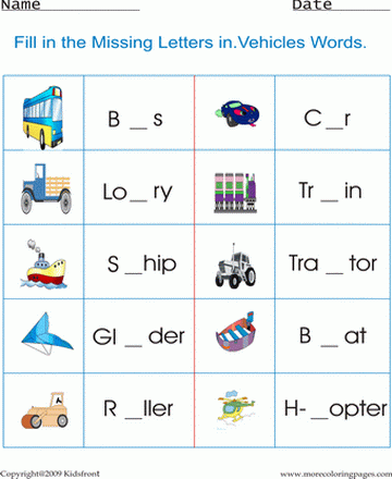 Vehicles Worksheet Sheet