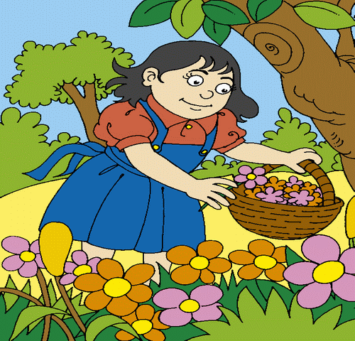 Girl Picking Flowers Coloring Pages