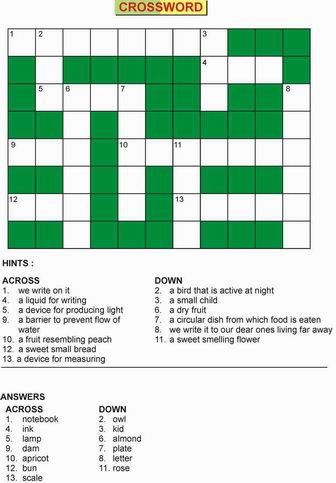 Kids Activity -Crossword Puzzle, Black & white Picture