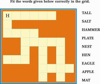Kids Activity -Fit Words given below correctly in grid, Black & white Picture