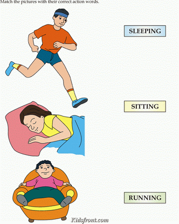 Kids Activity -Match Picture Girl Sleeping, Boy Sitting, Boy Running., Black & white Picture