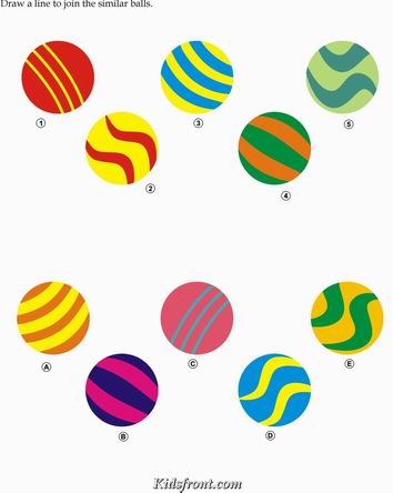 Kids Activity -Match the shadow of balls, Black & white Picture