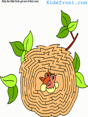 Printable Maze 10 for Kids - Help the little birds to getout of their nest., colored Picture