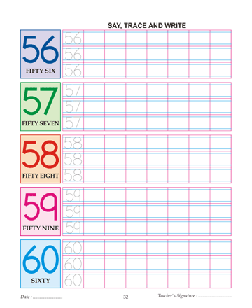 Digit And Number 56,57,58,59 And 60 Sheet