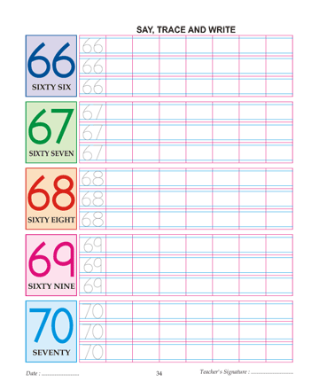 Digit And Number 66,67,68,69 And 70 Sheet