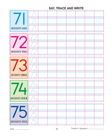 Digit And Number 71,72,73,74 And 75 Sheet