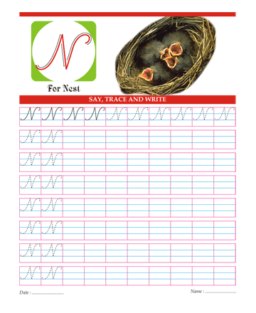 Capital Cursive Letters N Sheet