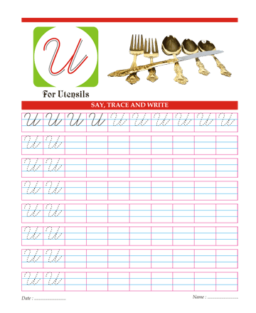 Capital Cursive Letters U Sheet