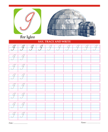 Capital Cursive Letters I Sheet