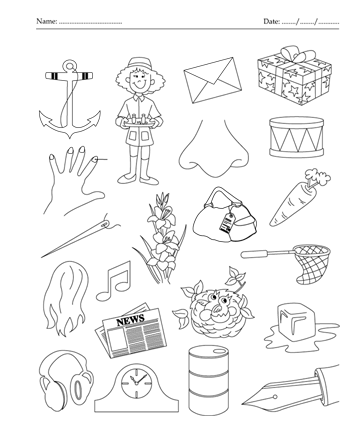 Color The Picture Which Start With Letter N Printable Coloring Worksheet