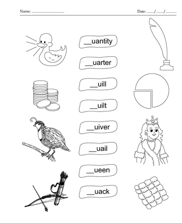 fill in the blank letter q printable coloring worksheet
