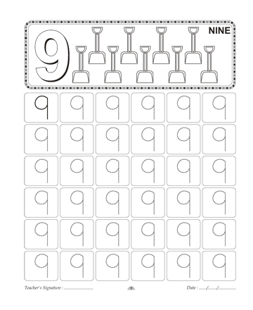 Number Writing 9 Sheet