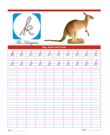 Small Cursive Letter K Sheet