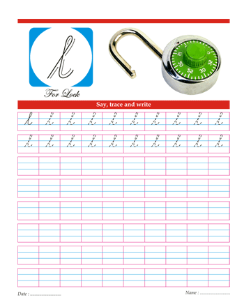 Small Cursive Letter L Sheet