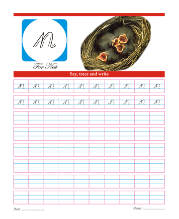 Small Cursive Letter N Sheet