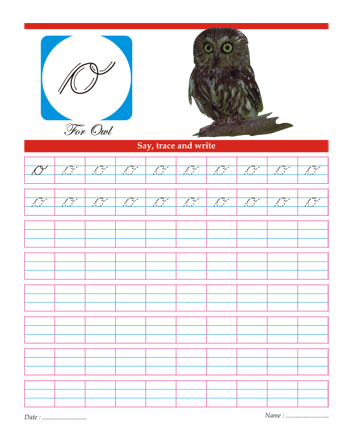 Small Cursive Letter O Sheet