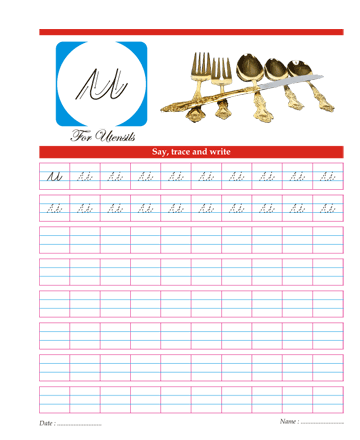 Small Cursive Letter U Sheet