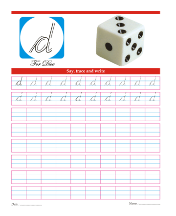 Small Cursive Letter D Printable Coloring Worksheet