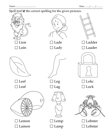 Spelling Test Letter Start With L Sheet