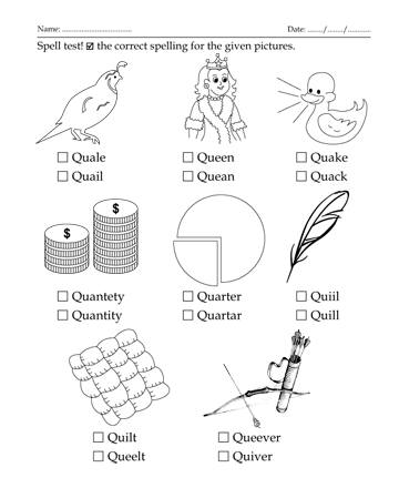 Spelling Test Letter Start With Q Sheet